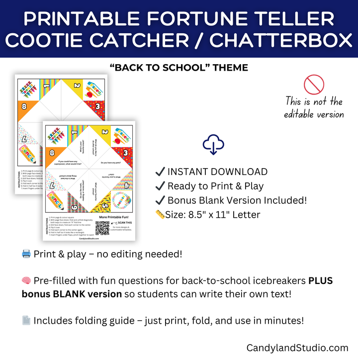 Back to School Icebreaker Fortune Teller Printable (Get to Know Me Cootie Catcher)