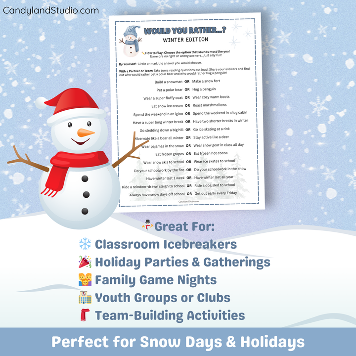 Winter Would You Rather Icebreaker Activity Printable