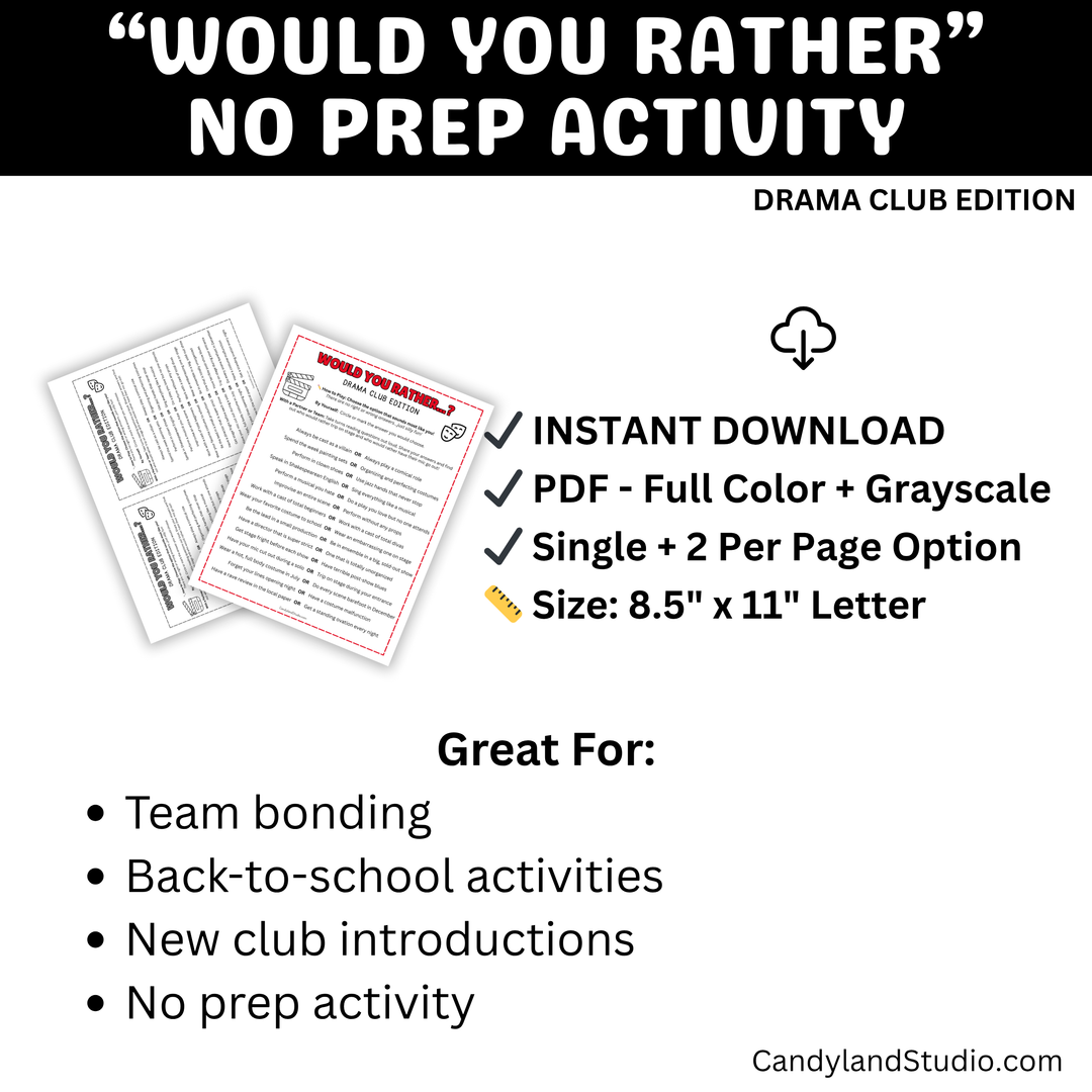 Drama Club Game – Printable Theater Activities & School Play Games PDF
