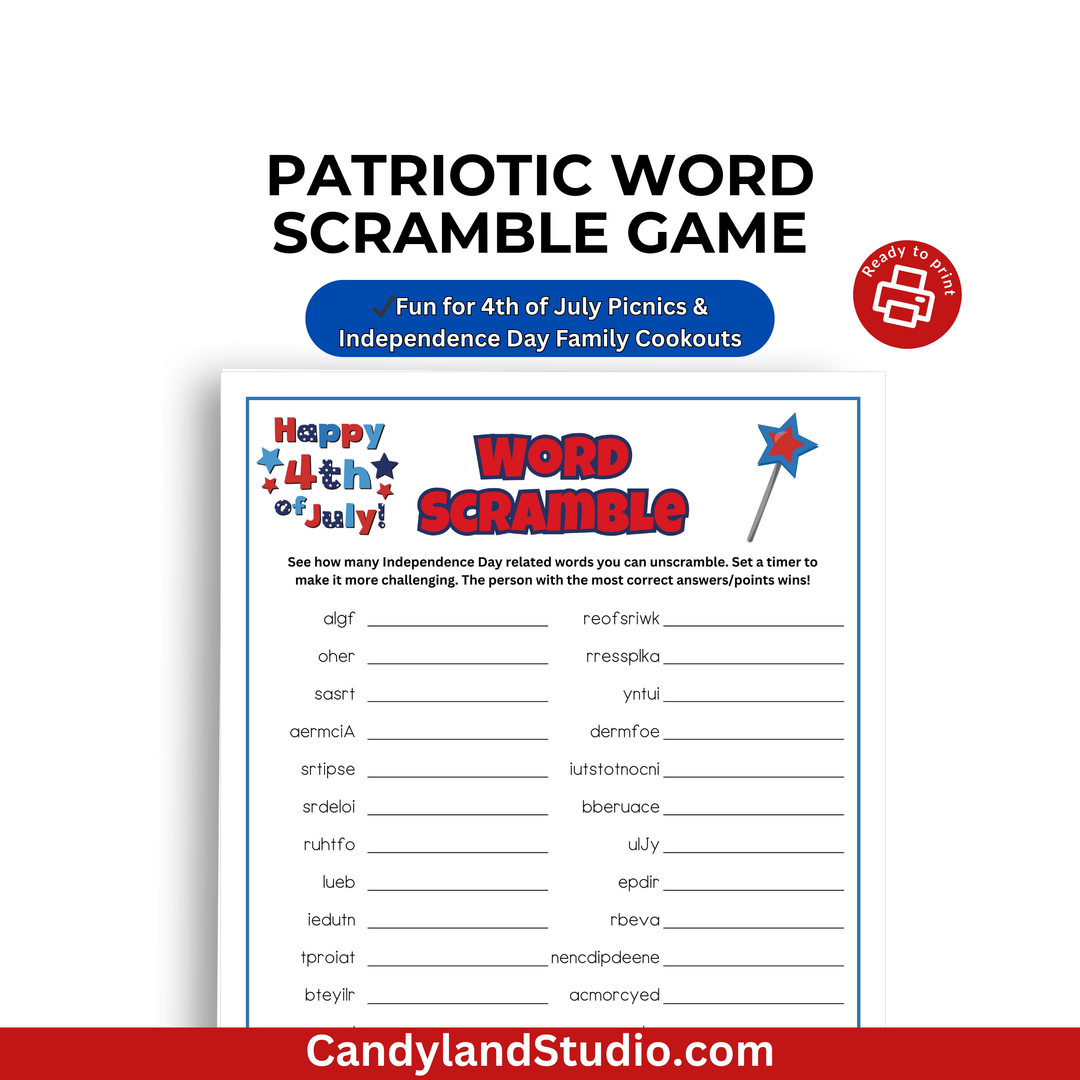 Patriotic 4th of July Word Scramble Game