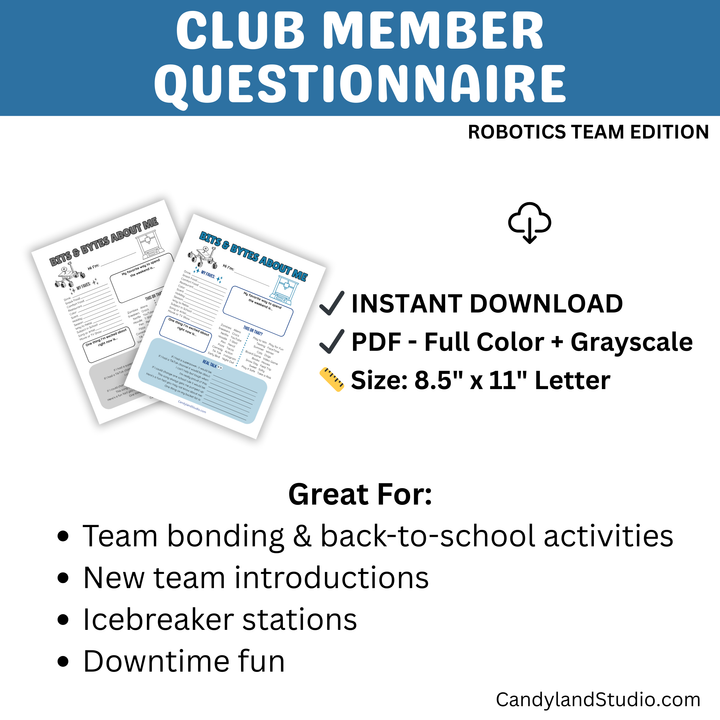 Robotics Club Get to Know You Me Questionnaire Team Icebreaker