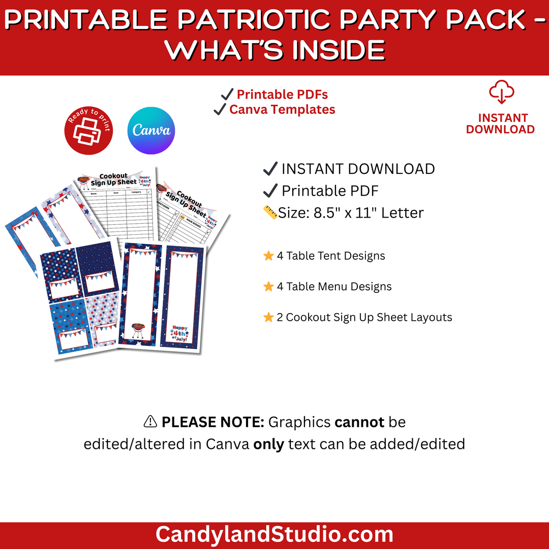 Patriotic Picnic Pack for 4th of July Cookout - PDF + Canva Template