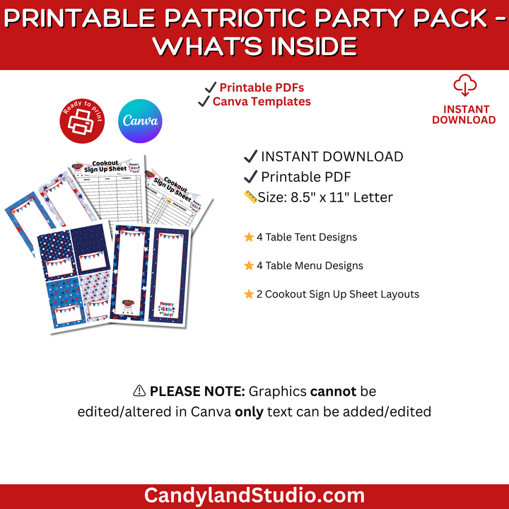 Patriotic Picnic Pack for 4th of July Cookout - PDF + Canva Template