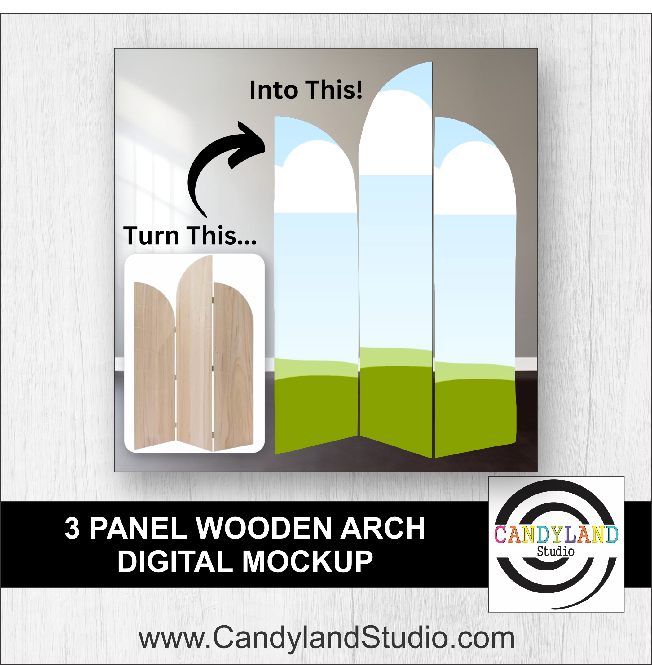 3 Panel Wooden Arch Mockup for Canva DIGITAL FILE – Candyland Studio