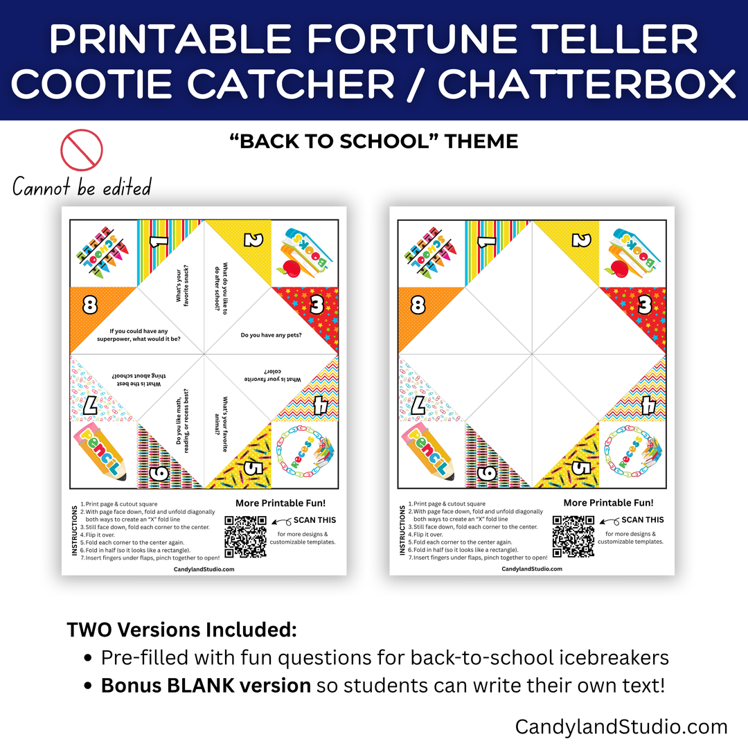 Back to School Icebreaker Fortune Teller Printable (Get to Know Me Cootie Catcher)
