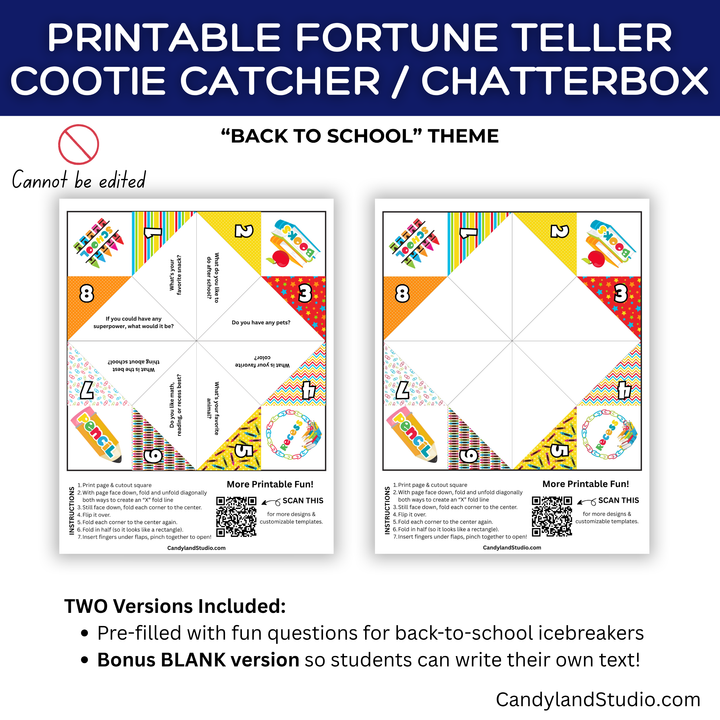 Back to School Icebreaker Fortune Teller Printable (Get to Know Me Cootie Catcher)