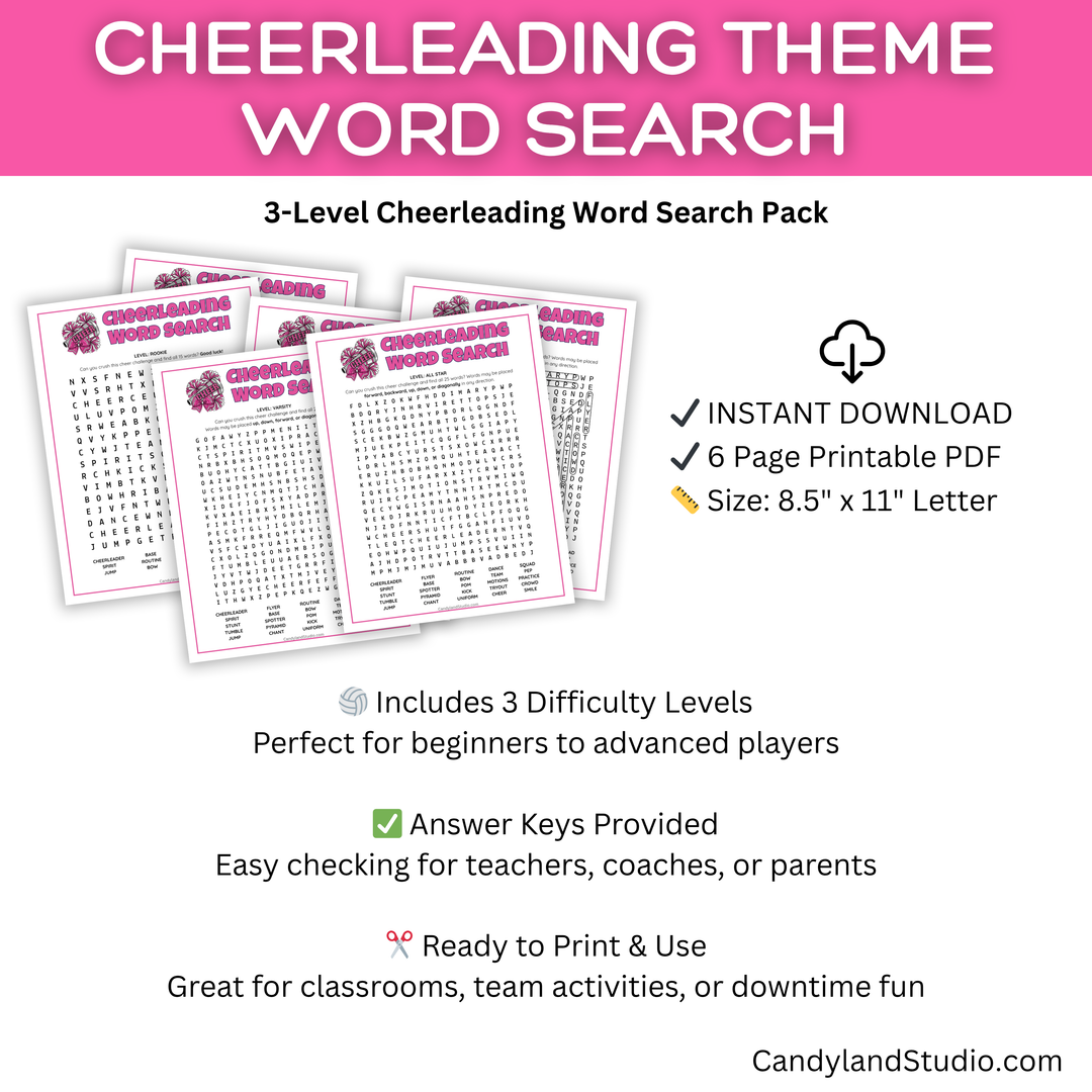Cheerleading Squad Word Search Team Game