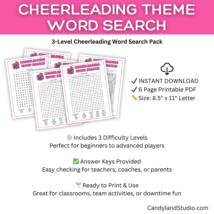 Cheerleading Squad Word Search Team Game