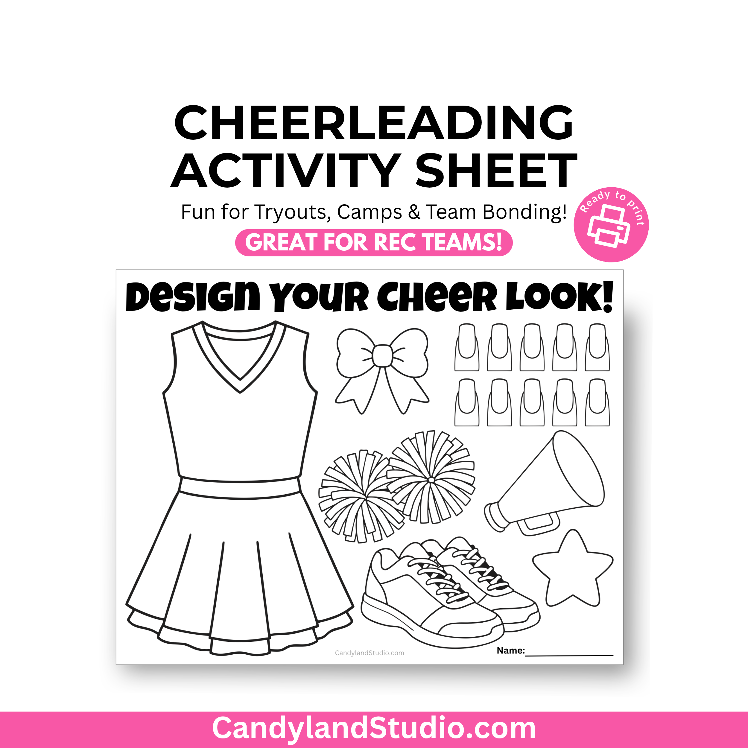 Cheerleading Activity Sheet – Printable Cheer Sheets & Custom Cheer ...