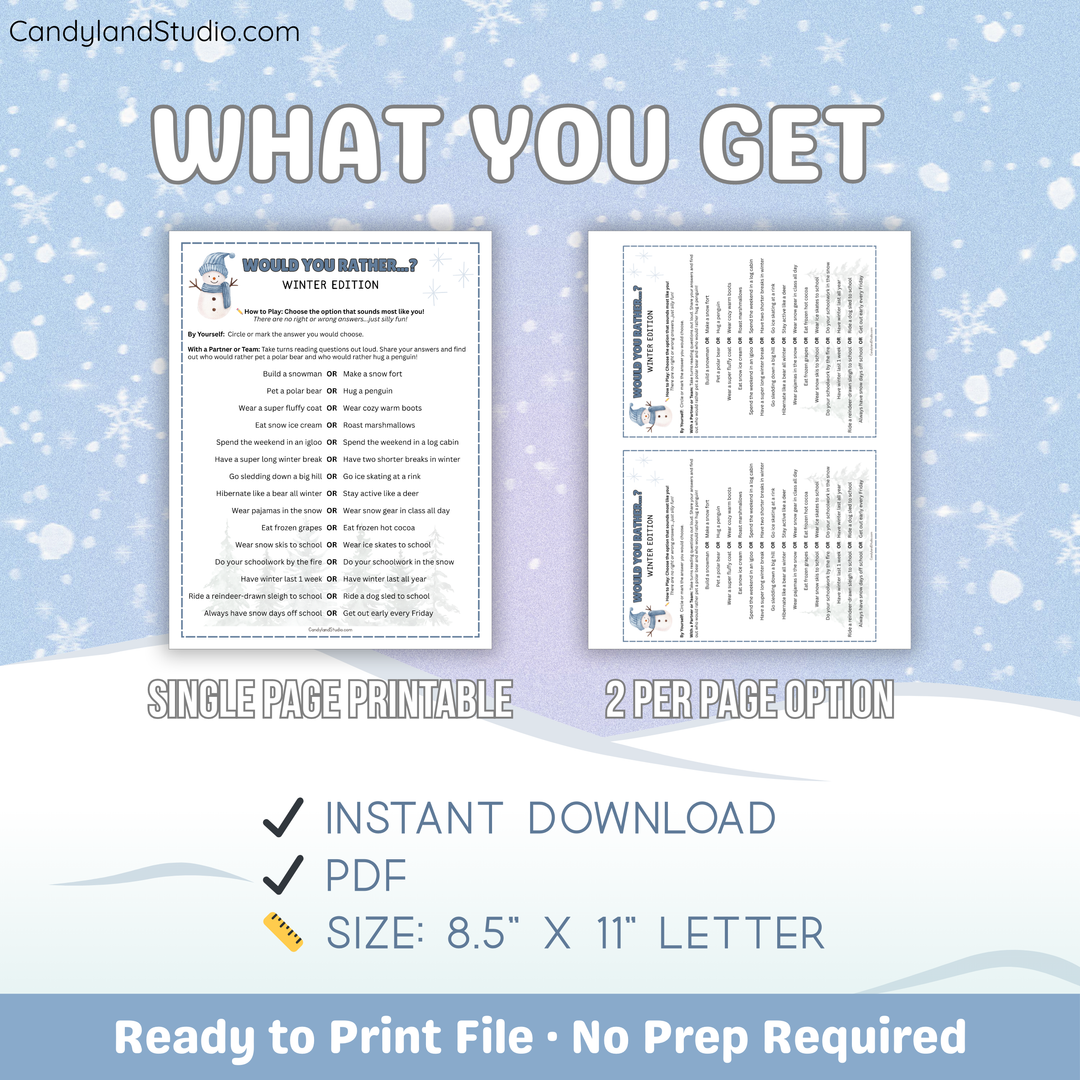 Winter Would You Rather Icebreaker Activity Printable