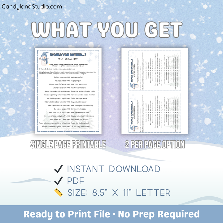 Winter Would You Rather Icebreaker Activity Printable