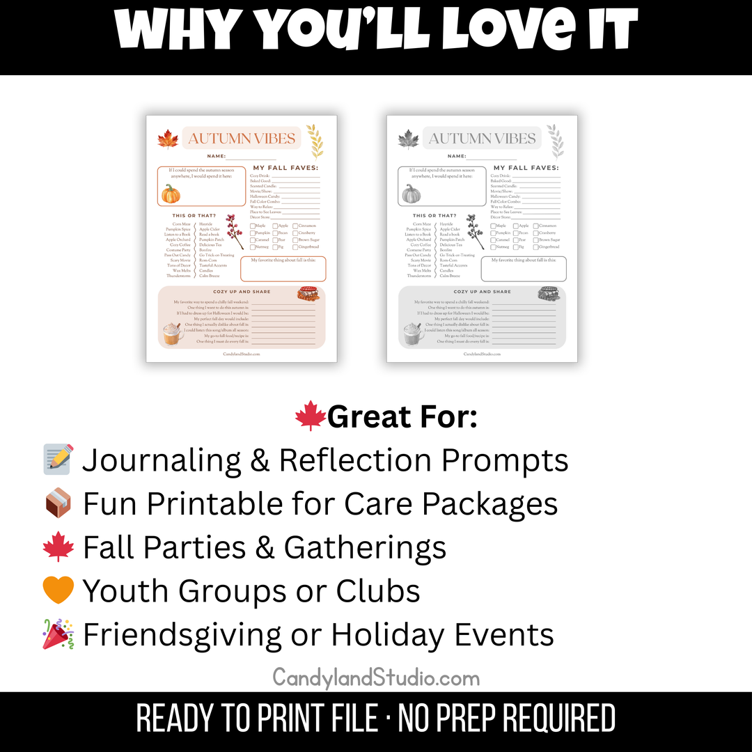 Autumn Vibes Get to Know Me Questionnaire | Fall Icebreaker & Reflection Printable