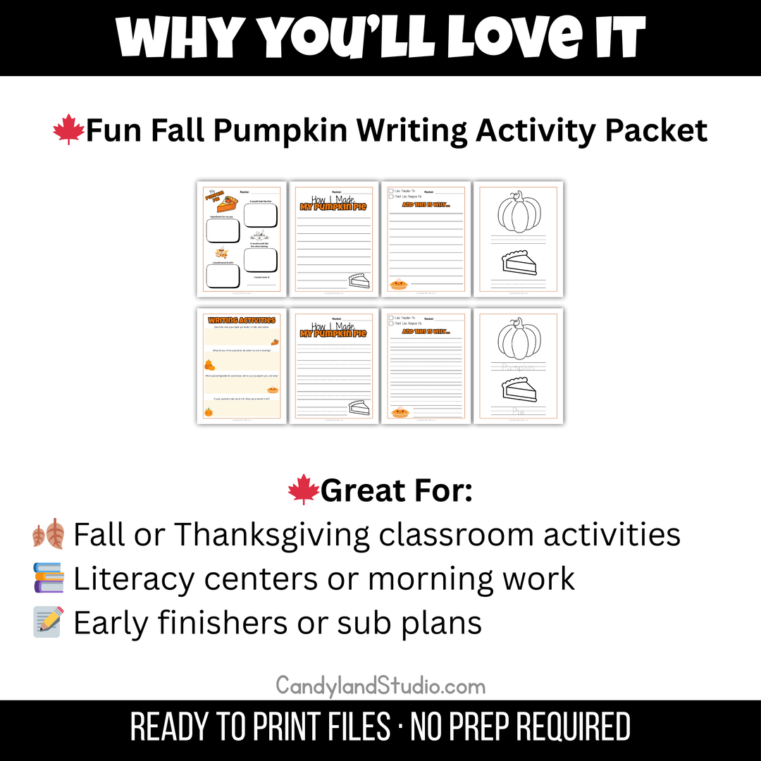Pumpkin Pie Writing Activities (PreK–4) | Fall & Thanksgiving Printables