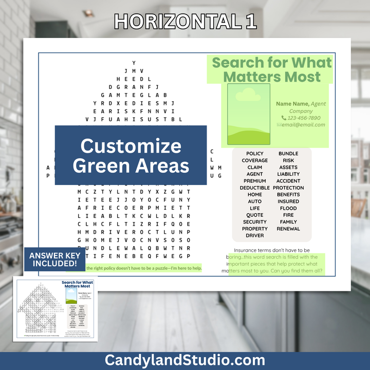 Editable Insurance Agent Marketing Tool - Branded Word Search