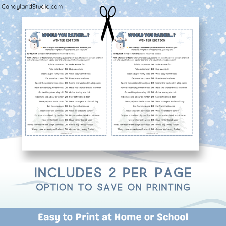 Winter Would You Rather Icebreaker Activity Printable