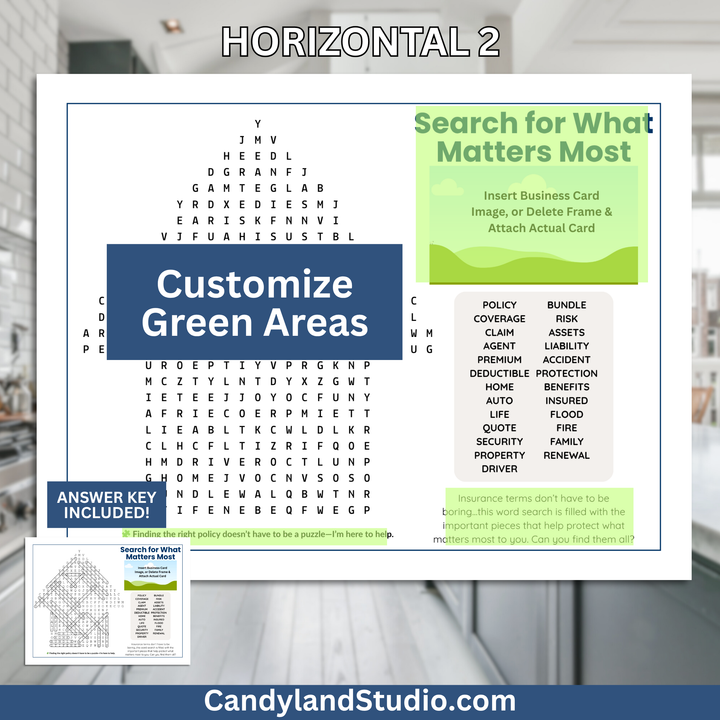 Editable Insurance Agent Marketing Tool - Branded Word Search