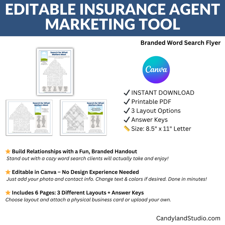 Editable Insurance Agent Marketing Tool - Branded Word Search