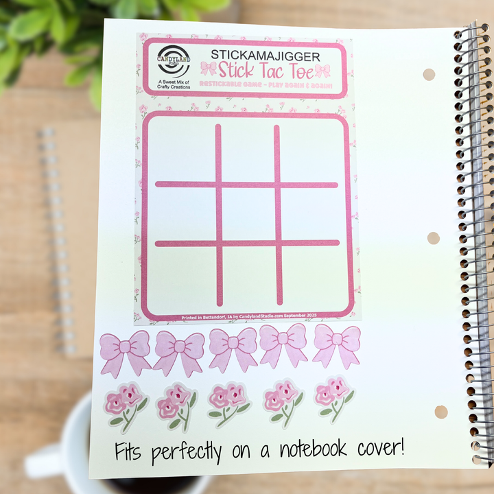 Pink Bows & Floral Reusable Tic Tac Toe Sticker Game