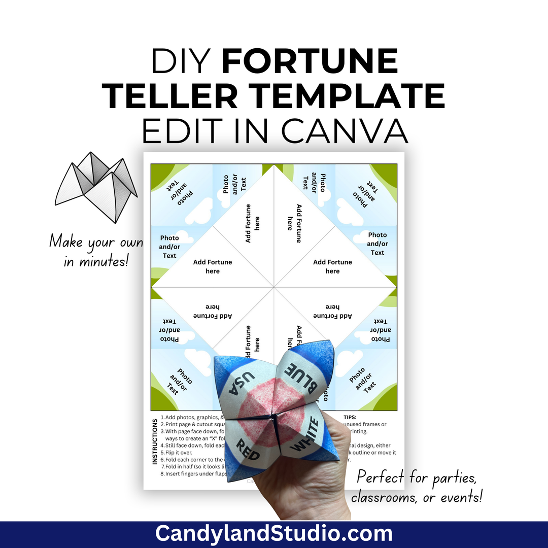 Editable Fortune Teller Template for Canva Printable Chatterbox Cootie Catcher