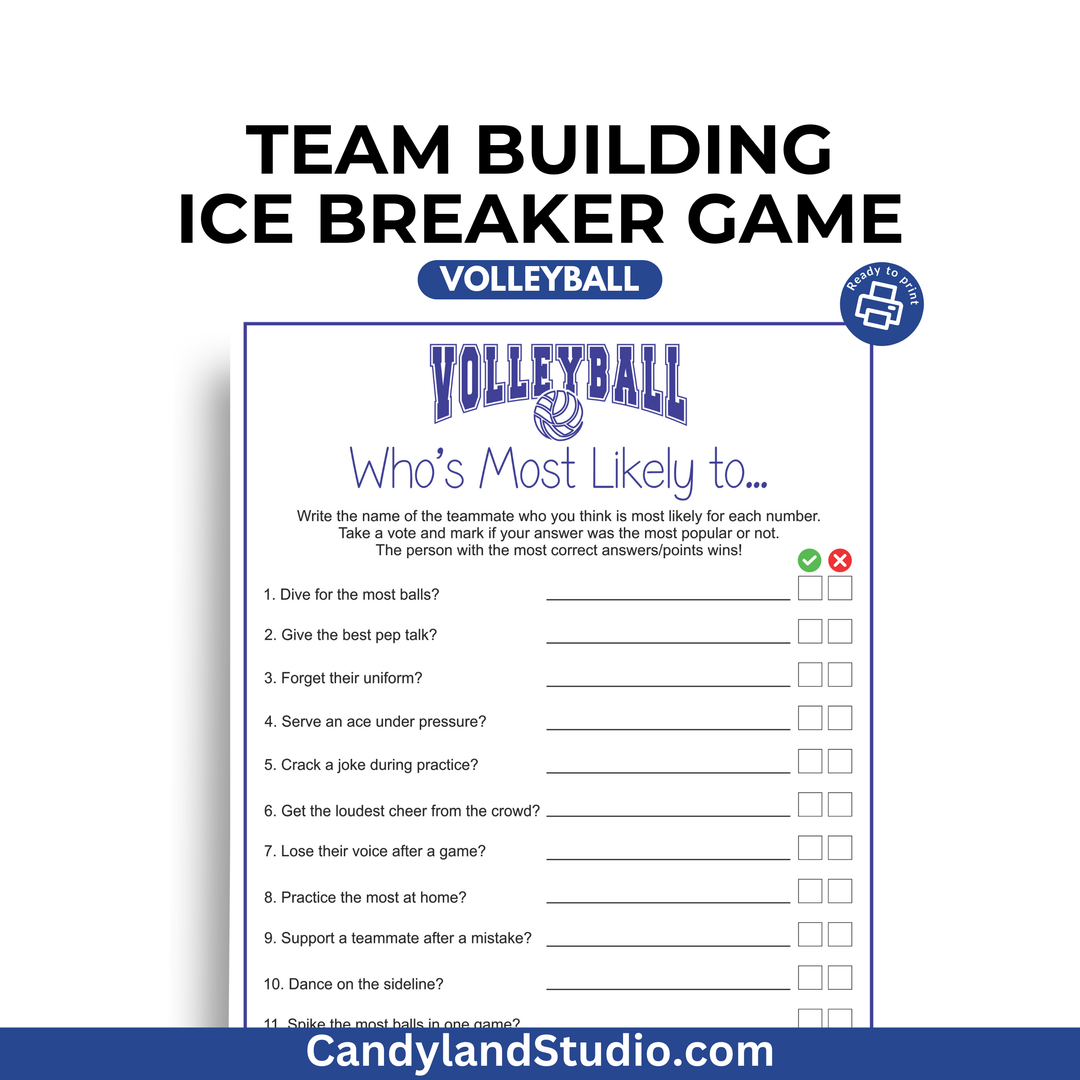 a volleyball game with the words team building ice breaker game