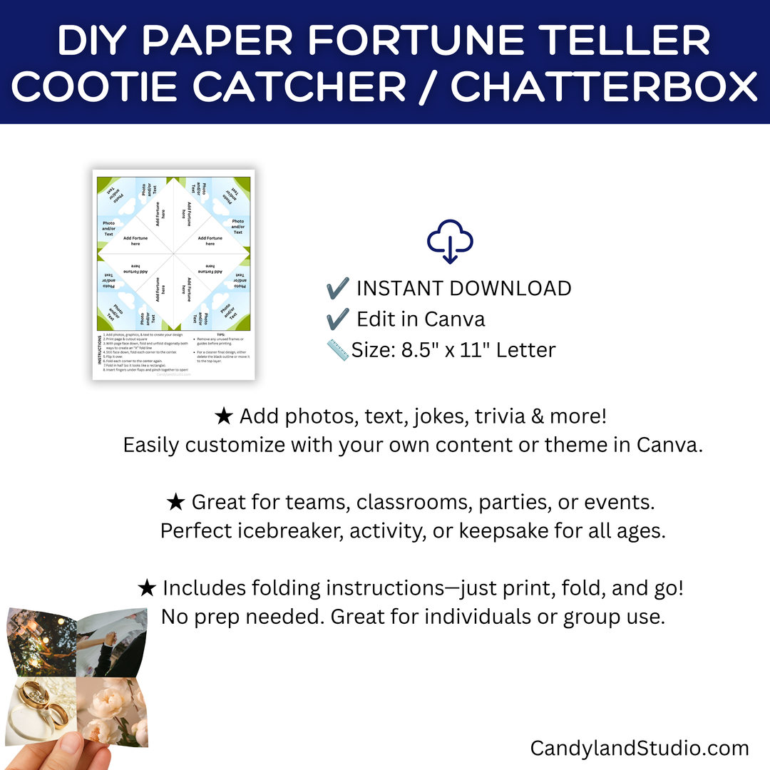 Editable Fortune Teller Template for Canva Printable Chatterbox Cootie Catcher