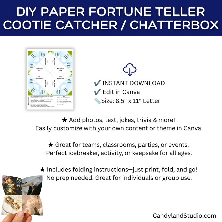 Editable Fortune Teller Template for Canva Printable Chatterbox Cootie Catcher