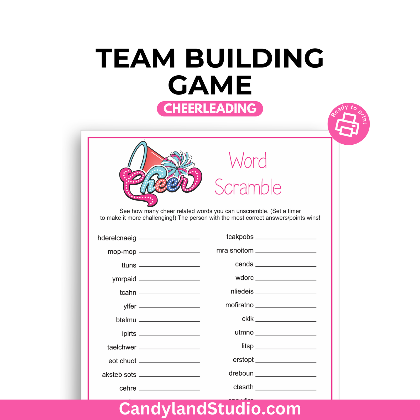 a printable word scramble game with a pink background