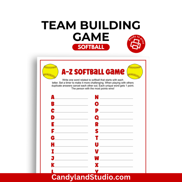 a printable softball game with the words a - z softball game