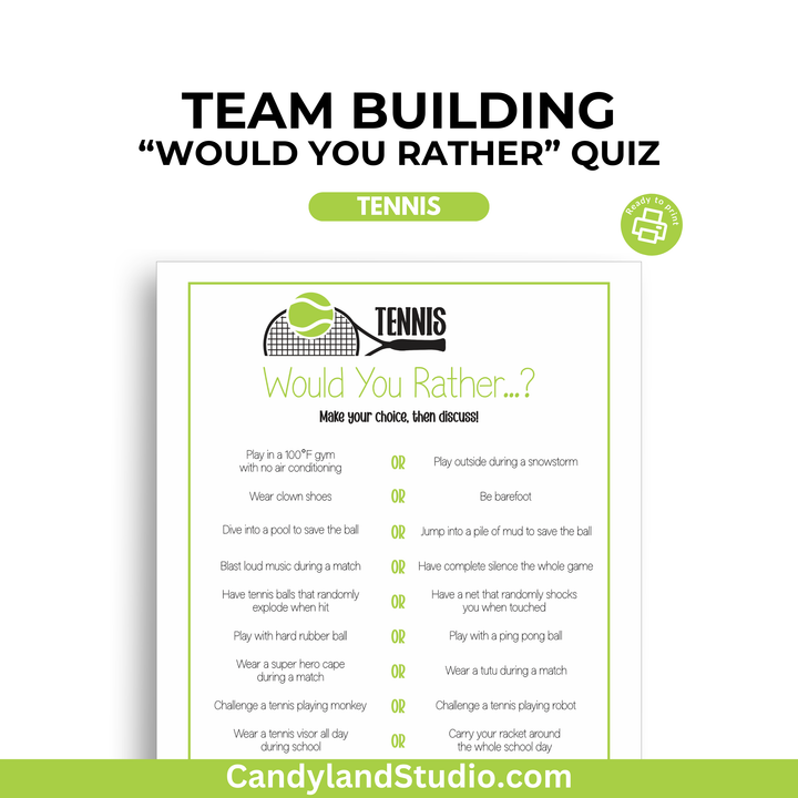 a tennis racket is shown with the words team building would you rather rather be