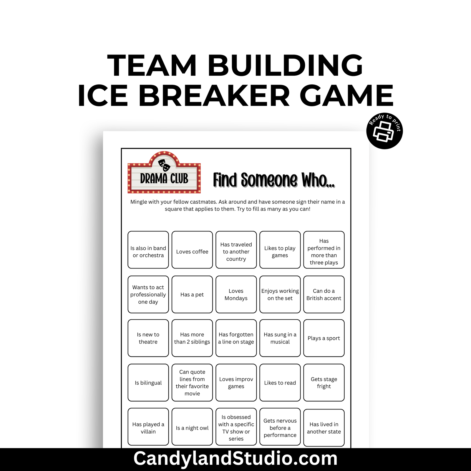 a team building ice breaker game with the text team building ice breaker game