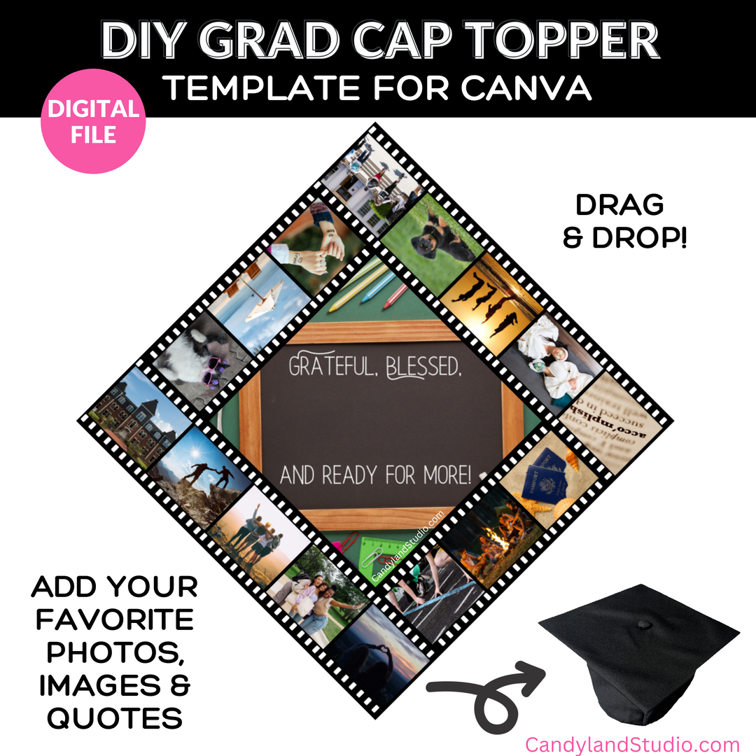 Graduation Cap Topper Template for Canva | 9x9 Filmstrip