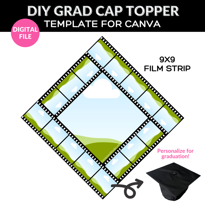 Graduation Cap Topper Template for Canva | 9x9 Filmstrip