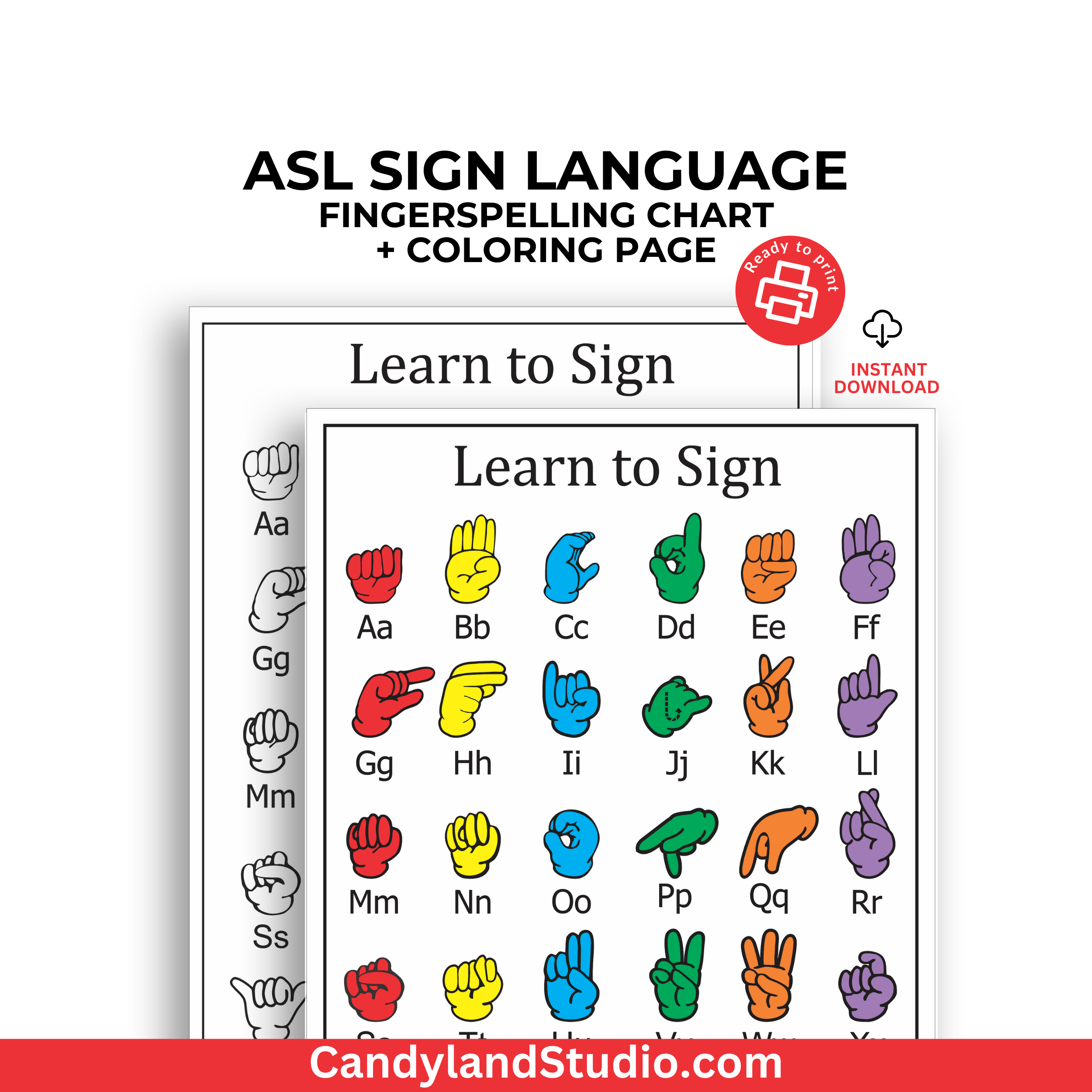 Sign Language Items ASL Fingerspelling Chart - Printable Coloring Page for Sign Language ...