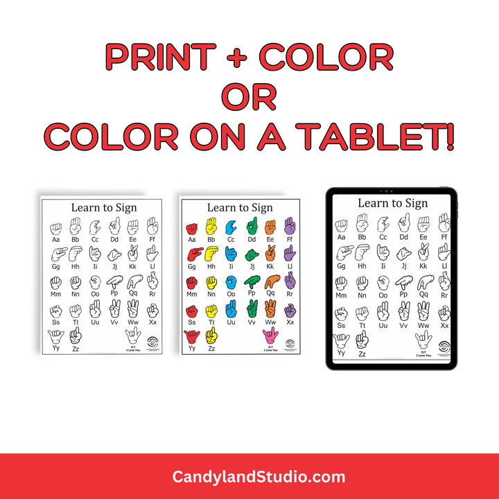 American Sign Language Fingerspelling Chart Coloring Page