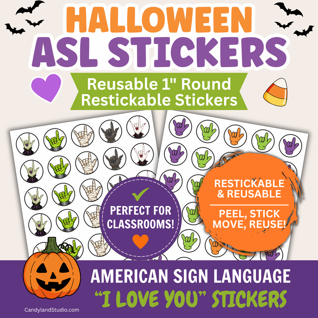 Halloween ASL Stickers | Reusable American Sign Language Reward Stickers for Teachers &amp; Speech Therapy