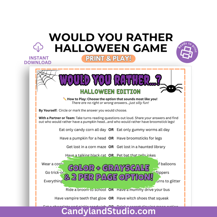 Halloween Would You Rather – Printable PDF Activity (PDF)