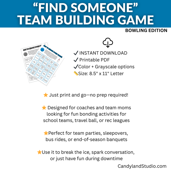Bowling "Find Someone Who" Team Mixer Bingo