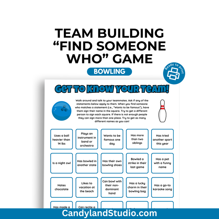 Bowling "Find Someone Who" Team Mixer Bingo