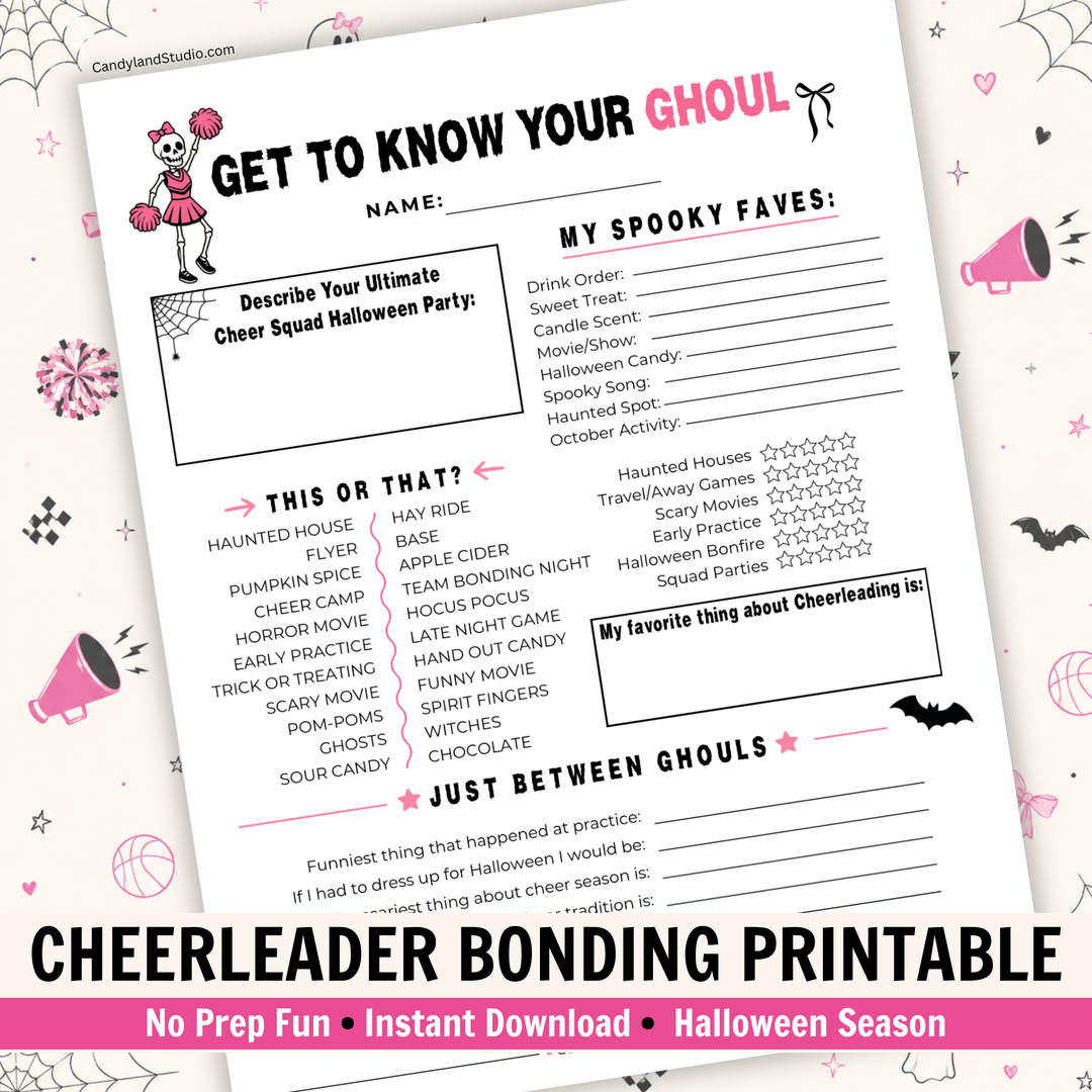 Cheerleading Get to Know You Questionnaire | Printable Halloween Team Bonding Icebreaker Activity
