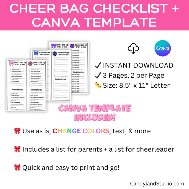 Cheer Bag Competition/Game Day Checklist Printable