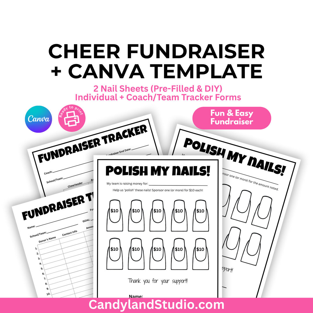 Cheer Fundraiser + Canva Template – Polish My Nails Donation Sheets & Trackers