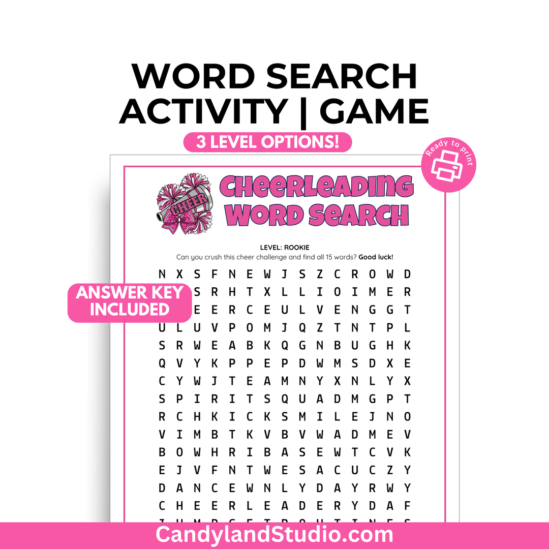 Cheerleading Squad Word Search Team Game