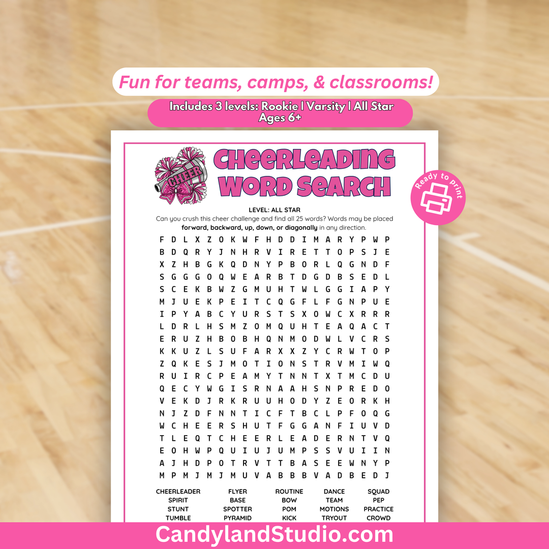 Cheerleading Squad Word Search Team Game