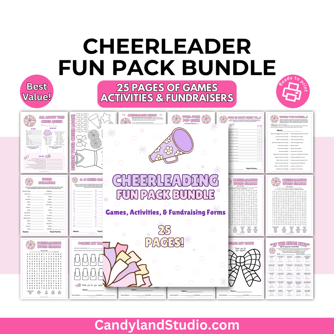 Cheerleading Fun Pack Bundle – Games, Icebreakers & Fundraising Printables (25 Pages, Digital Download)