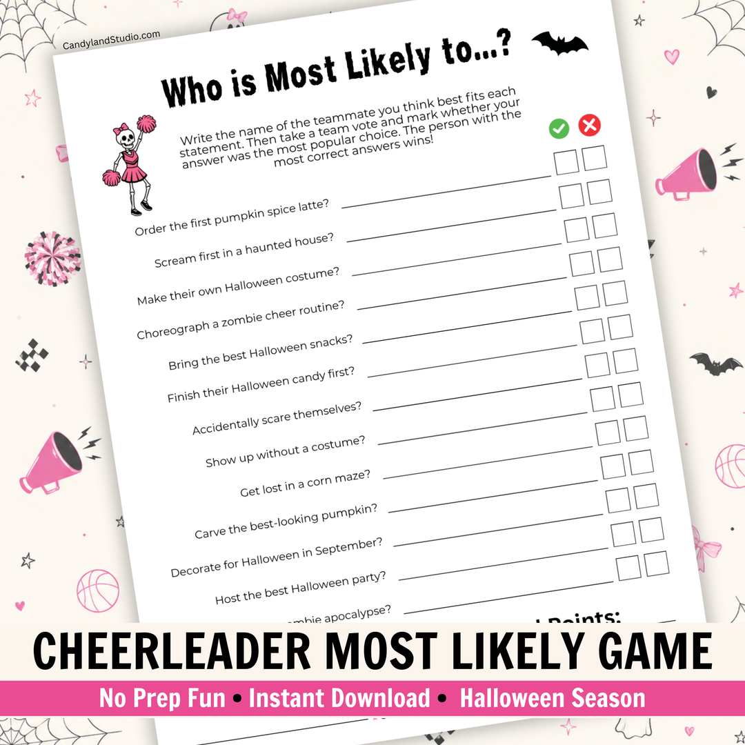 Cheerleading Most Likely To Game | Halloween Team Bonding Printable Activity
