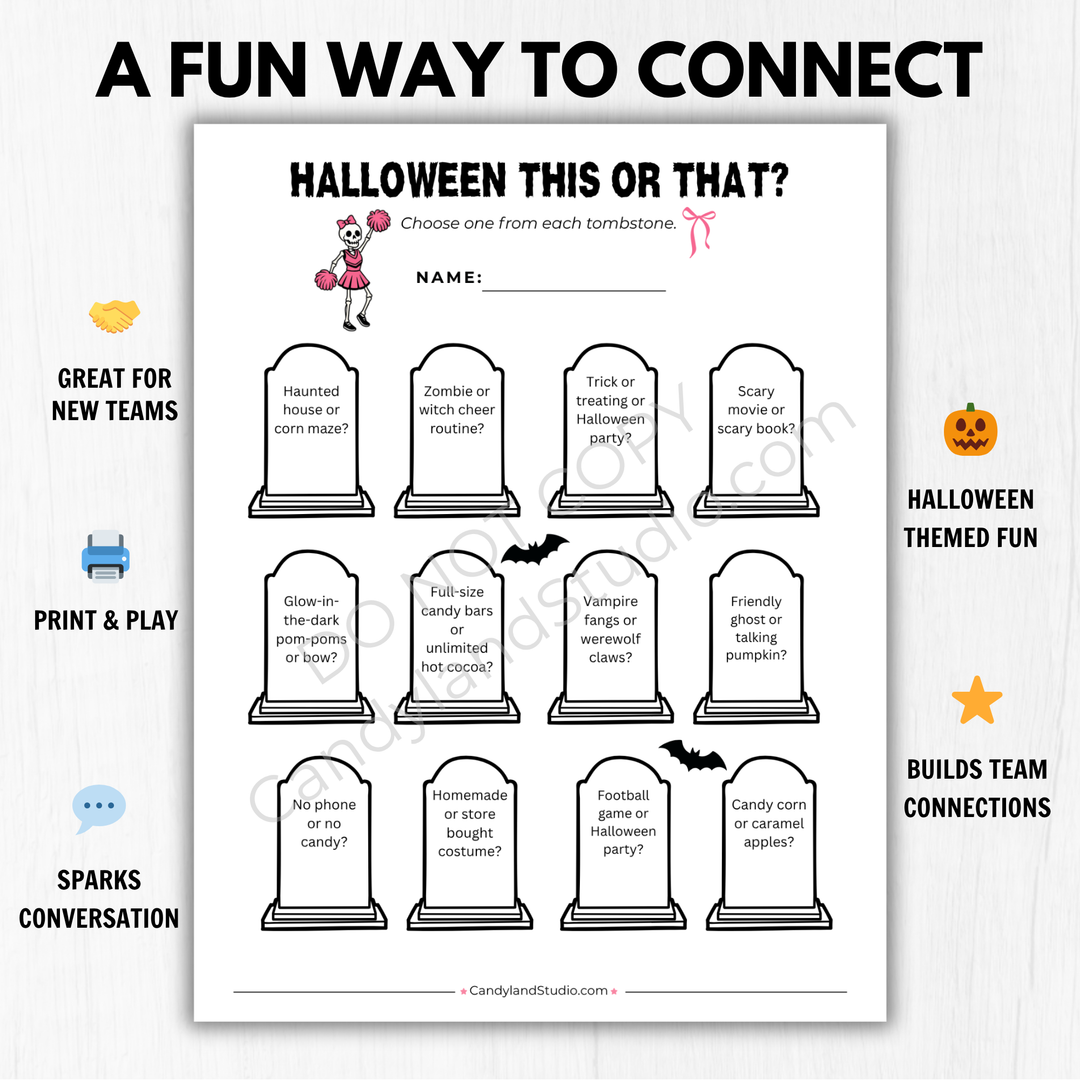Cheerleading Halloween This or That Game | Printable Team Bonding Icebreaker Activity