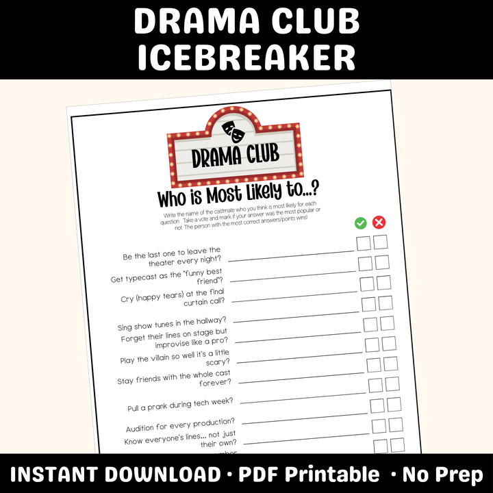 Drama Club Theater Game - Printable Cast Bonding &amp; Team Building Activity