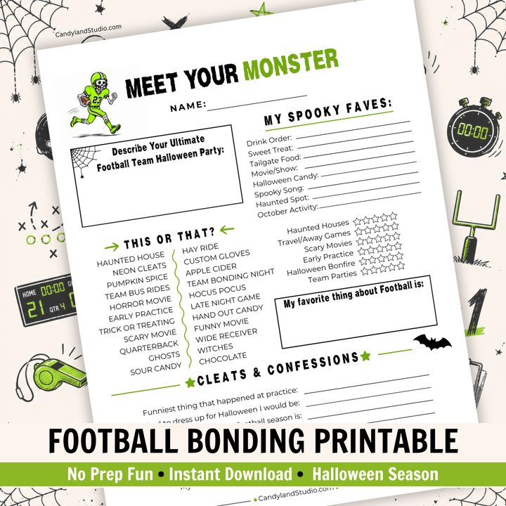 Football Get to Know You Halloween Team Bonding Activity | Icebreaker for Coaches &amp; Teams