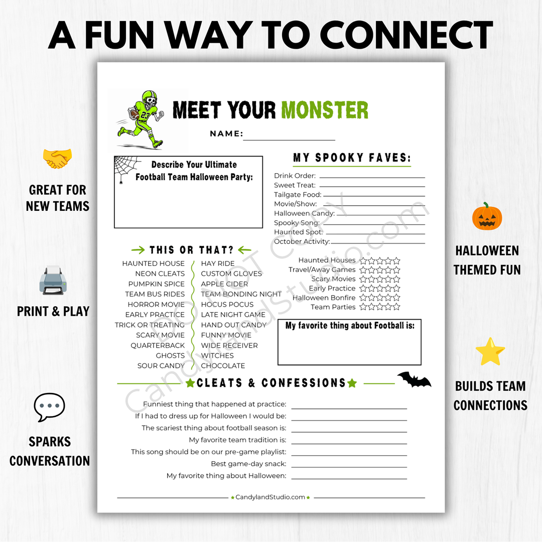 Football Get to Know You Halloween Team Bonding Activity | Icebreaker for Coaches &amp; Teams