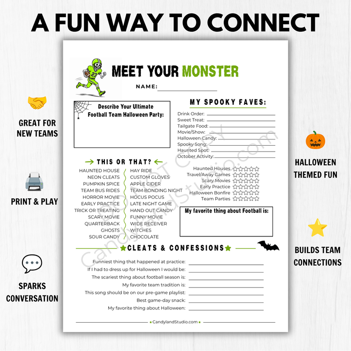 Football Get to Know You Halloween Team Bonding Activity | Icebreaker for Coaches &amp; Teams